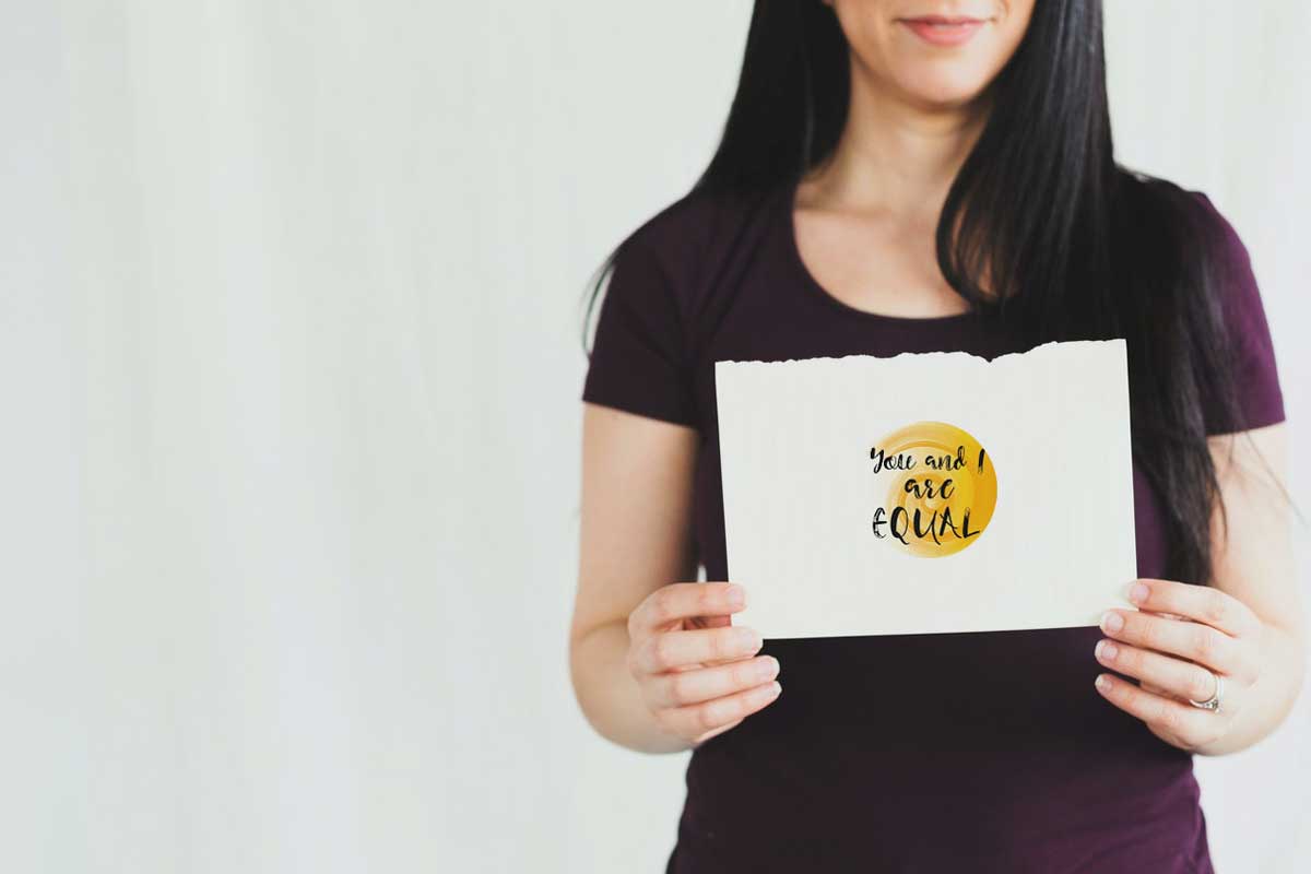 Girl with printed card
