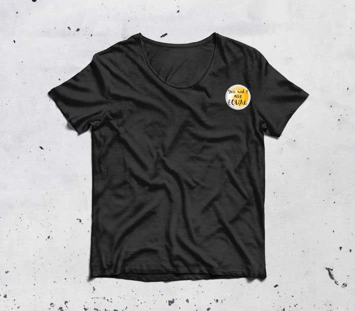 Black T-shirt and pin